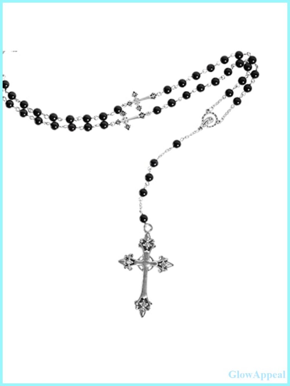 Gothic Bead Cross Pendant Necklace Zinc Alloy Grunge Punk Jewelry
